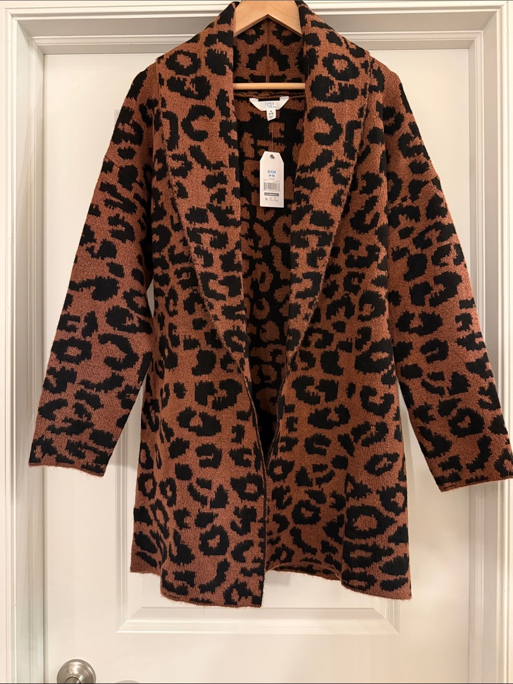 Time & Tru Women’s Leopard Print Open Front Coatigan Small NWT